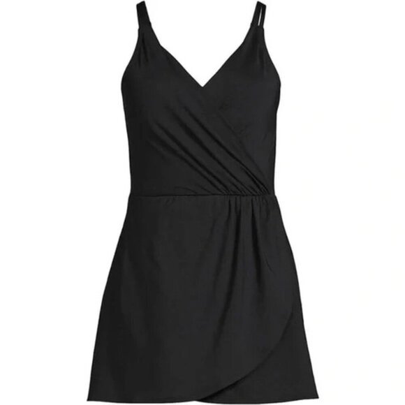 Lands' End Other - Lands' End Black V-Neck Tulip Wrap Swimdress Adjustable Straps L 14/16 Swimsuit